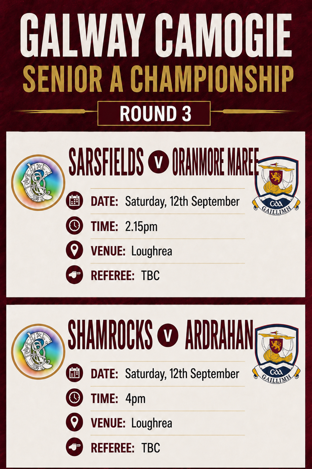 Sarsfields v Oranmore Maree, Shamrocks v Ardrahan thumbnail
